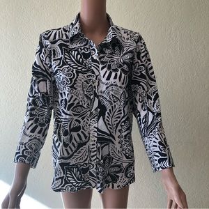 Lauren Ralph Lauren Women’s Black/White Floral Blouse Size L Button-Up Collared